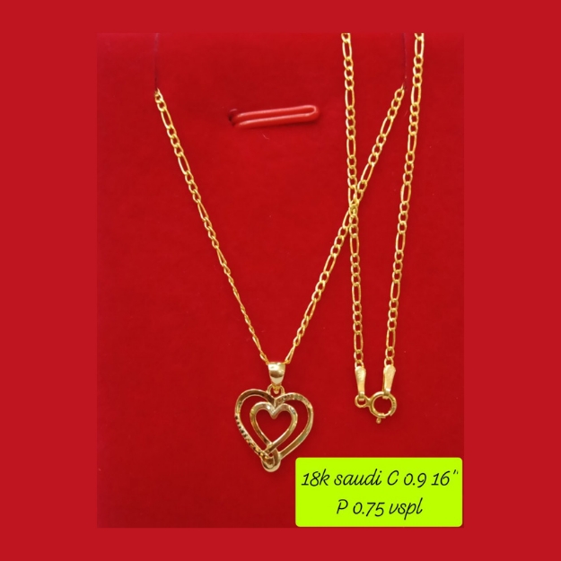 Picture of 18K - Saudi Gold Necklace with Pendant C 0.9g P 0.75g (16") - SC09GP075G