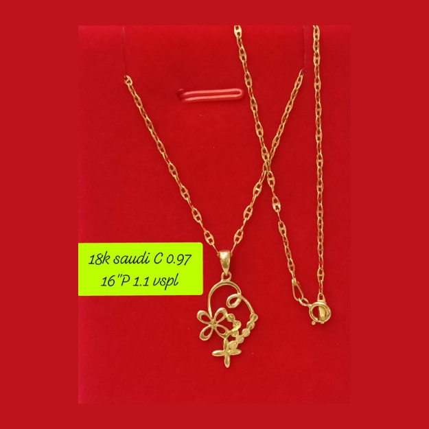 Picture of 18K - Saudi Gold Necklace with Pendant C 0.97g P 1.1g (16") - SC097GP11G