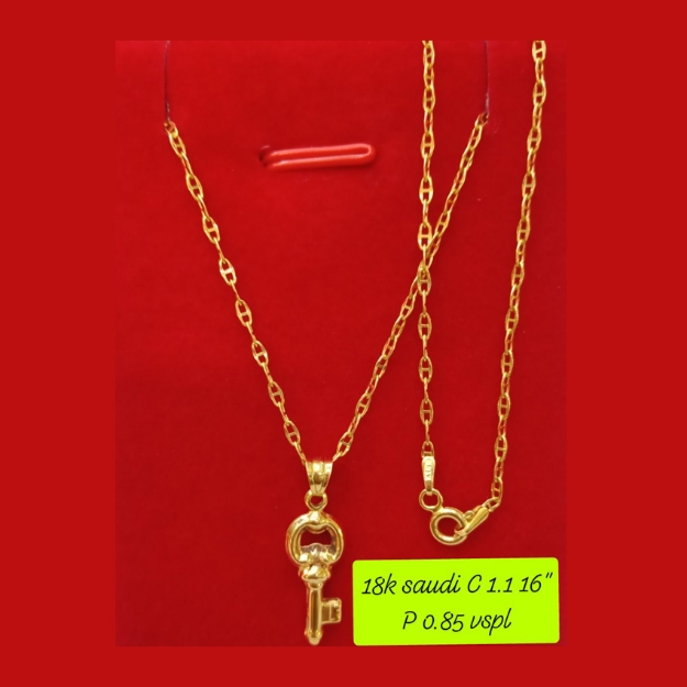 Picture of 18K - Saudi Gold Necklace with Pendant C 1.1g P 0.85g (16") - SC11GP085G