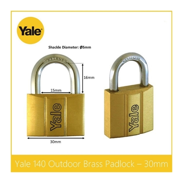 Picture of Yale V140.30 KA2, Standard Shackle Brass Padlocks 140 Series Key Alike 2, V14030KA2