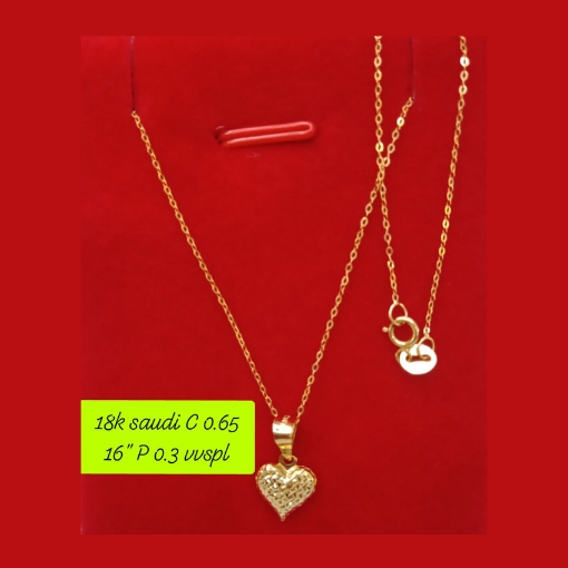 Picture of 18K - Saudi Gold Necklace with Pendant C 0.65g P 0.3g (16") - SC065GP03G