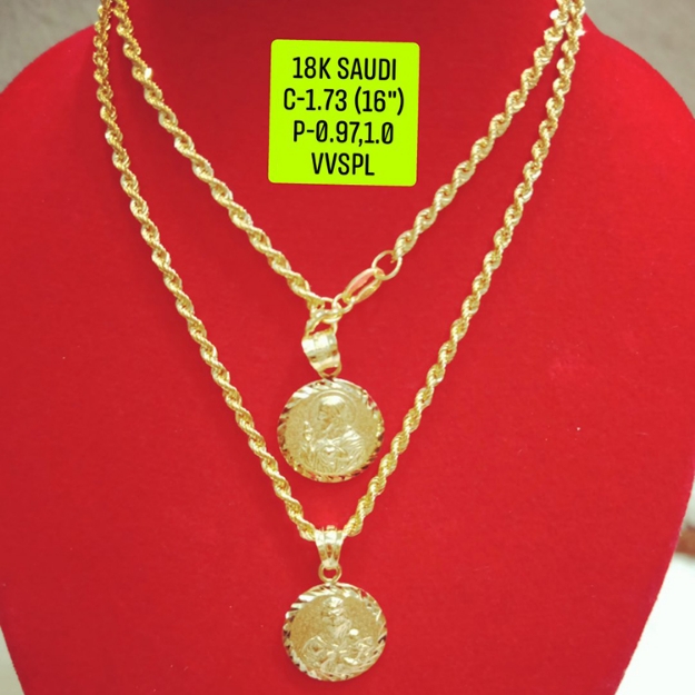 Picture of 18K Saudi Gold Necklace with Pendant, Chain 1.73g, Pendant 0.97g, 1.0g, Size 16", 2805N173