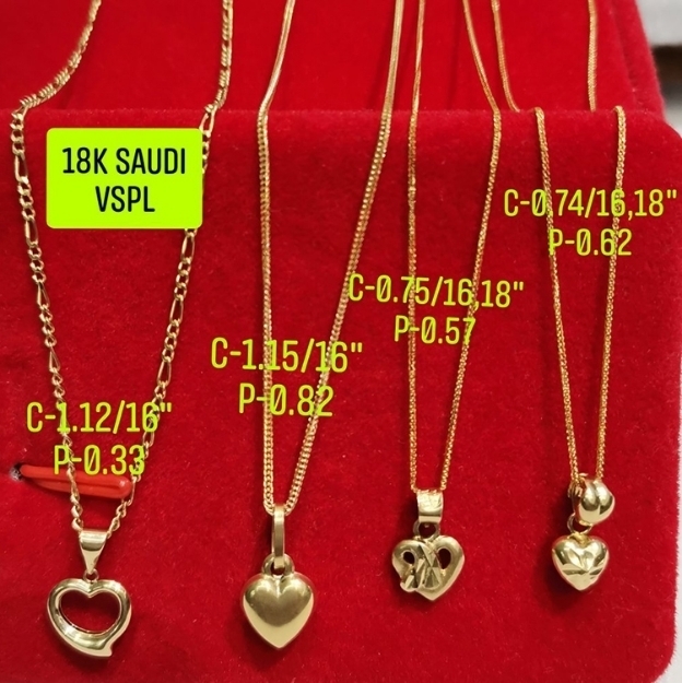 Picture of 18K Saudi Gold Necklace with Pendant, Chain 0.75g, Pendant 0.57g, Size 18", 2805NH