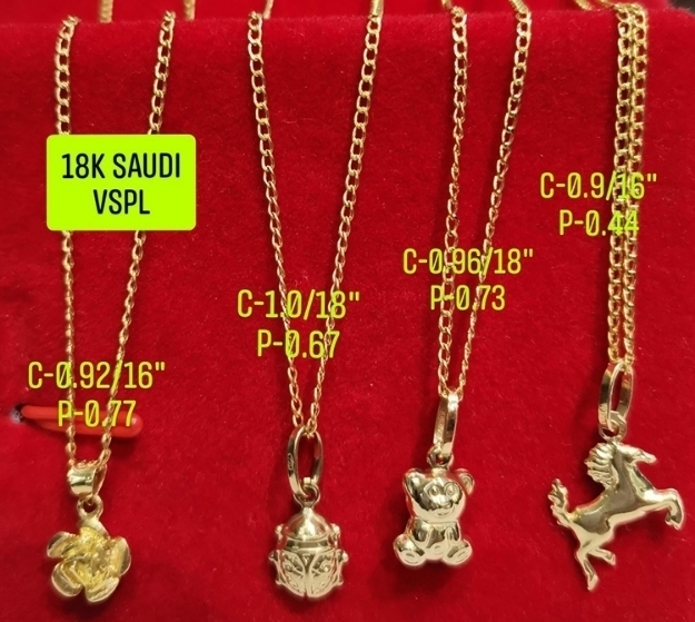 Picture of 18K Saudi Gold Necklace with Pendant, Chain 0.9g, Pendant 0.44g, Size 16", 2805NFBBH