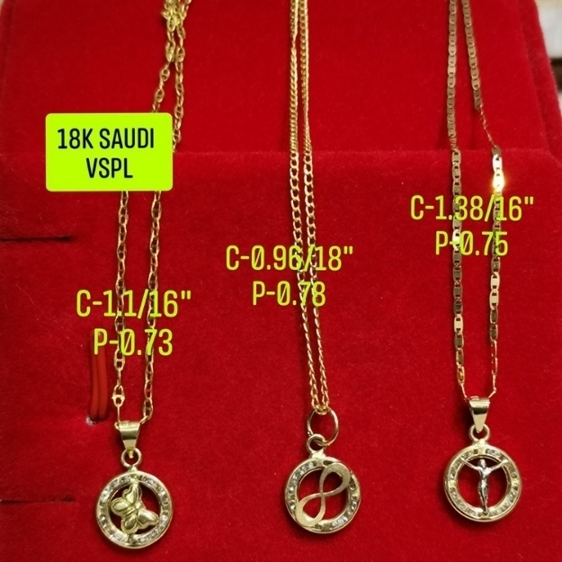Picture of 18K Saudi Gold Necklace with Pendant, Chain 0.96g, Pendant 0.78g, Size 18", 2805UP