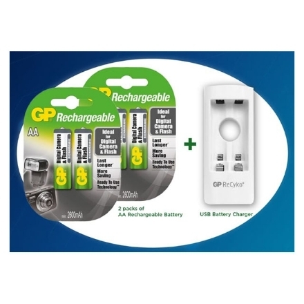 图片 GP 2 Packs of AA Rechargeable Battery and USB Battery Charger, GPBATCHAR0521