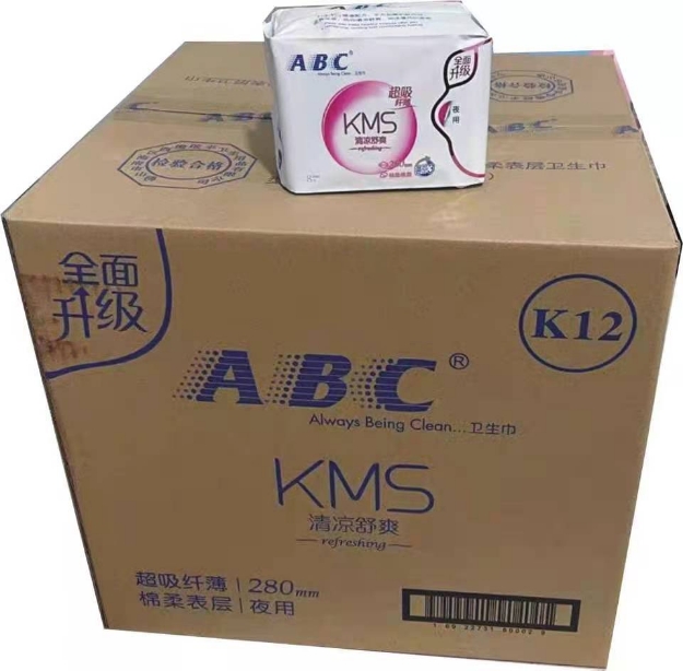 图片 ABC清凉舒爽卫生巾卫生棉8片（K12夜用超吸纤薄棉柔表层）,1包,1*48包