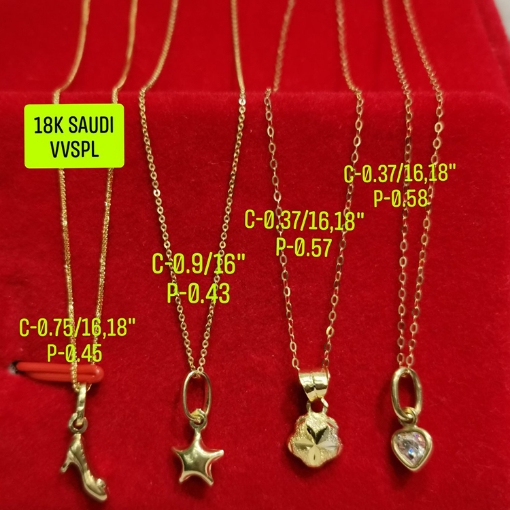 Picture of 18K Saudi Gold Necklace with Pendant, Chain 0.37g, Pendant 0.57g, Size 16", 18", 2805NCS