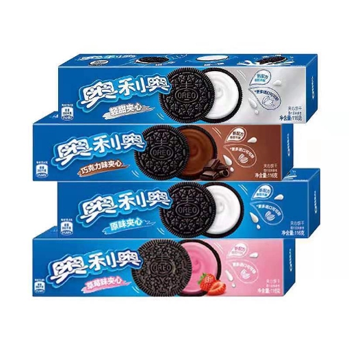 Picture of Oreo sandwich，flavor(Original, strawberry, chocolate, light sweet) 116g,1 box, 1*24 box