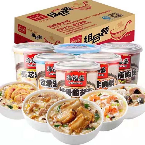 Picture of Haifusheng porridge,flavor(Homemade seafood porridge, stewed beef porridge, ribs and mushroom porridge, preserved egg and lean meat porridge, deep-sea fish porridge, wheat core chicken porridge) 38g,1 barrel, 1*24 barrel