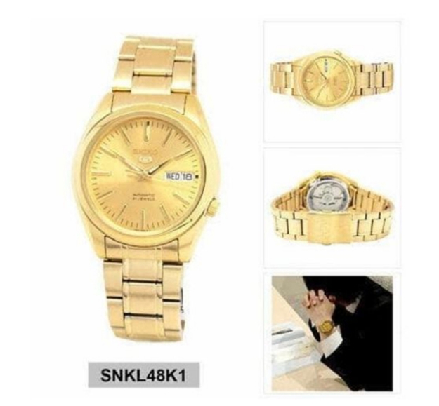 Seiko 5 Classic Gold Dial Gold Plated Stainless Steel Watch 