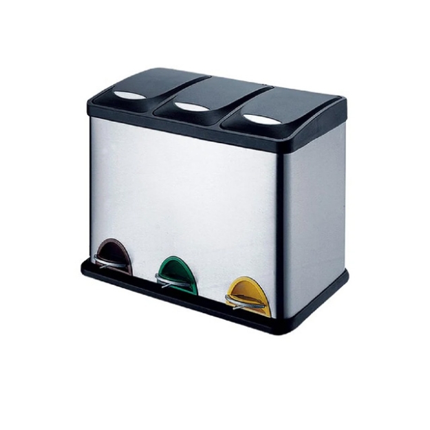 Picture of EKO STEP BIN WITH POLYPROPYLENE COVER 24L 3-COMPARTMENT STAINLESS STEEL EKEK9830C24L