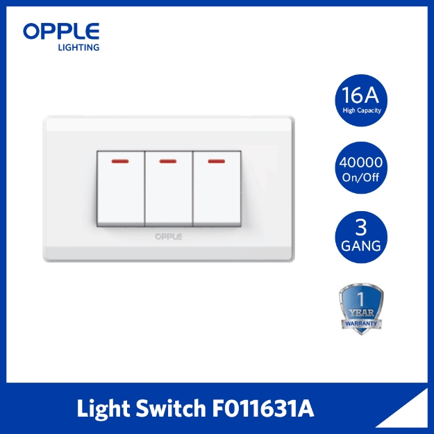 OPPLE 3 Gang 1 Way Wall Switch White and Dark Grey