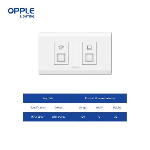 OPPLE Telephone & Computer Outlet White and Dark Grey