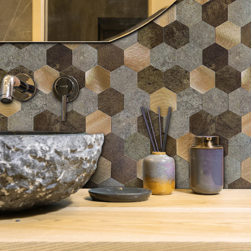 Picture of HOMER SA TILE 29.0X28.8X0.40CM HONEYCOMB BROWN GOLD