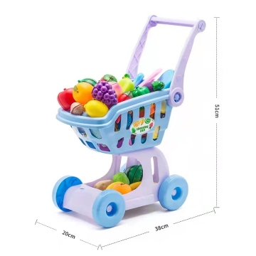 Picture of Baby shopping cart toy play house simulation supermarket trolley cutting fruit cutting cake doll